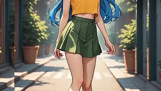Gadis berambut biru menari