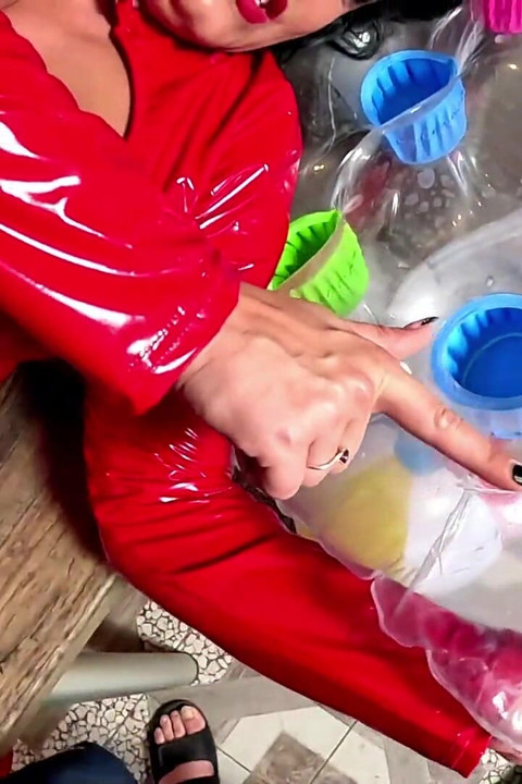 Dominant Red Pvc MILF Inflatable Mattress Fetish. Giant Beach Balls, POV Sex, Double Cum and Popping