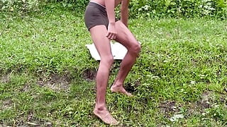 Enjoying alone in jungle Indian young boy