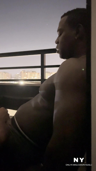 Sexy brunette gives a delicious spectacular blowjob on the hotel balcony -amateur couple- nysdel | Clip 1