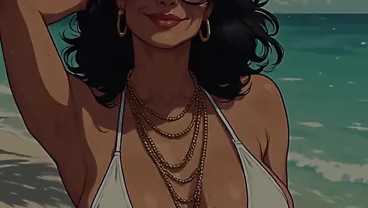 Gadis cantik lagi asik muasin memeknya pakai bikini di pantai