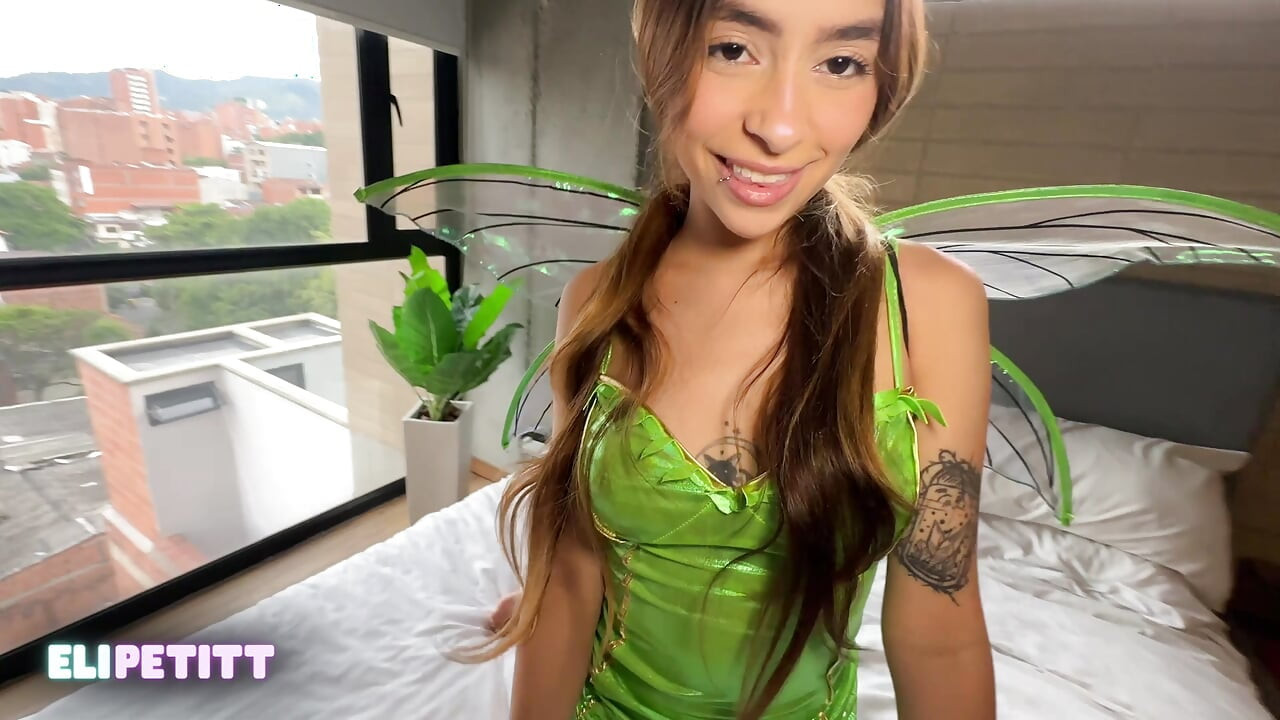 Tinker Bell gives her neighbor a deep blowjob until his face is covered in cum