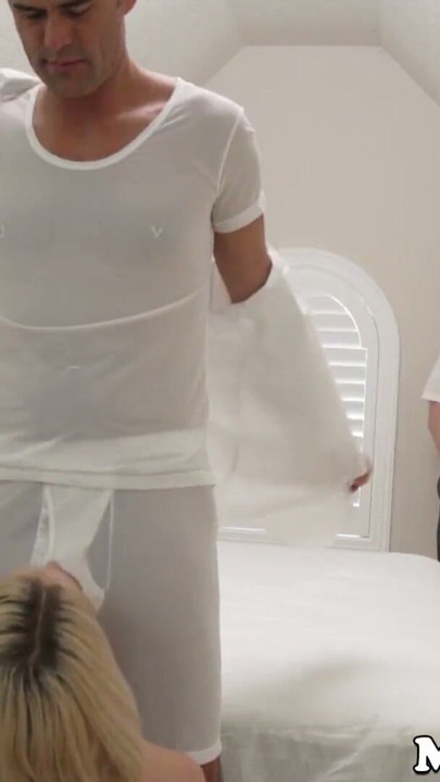 Virgin beauty gives BJ to elder and rides him hard | Clip 1