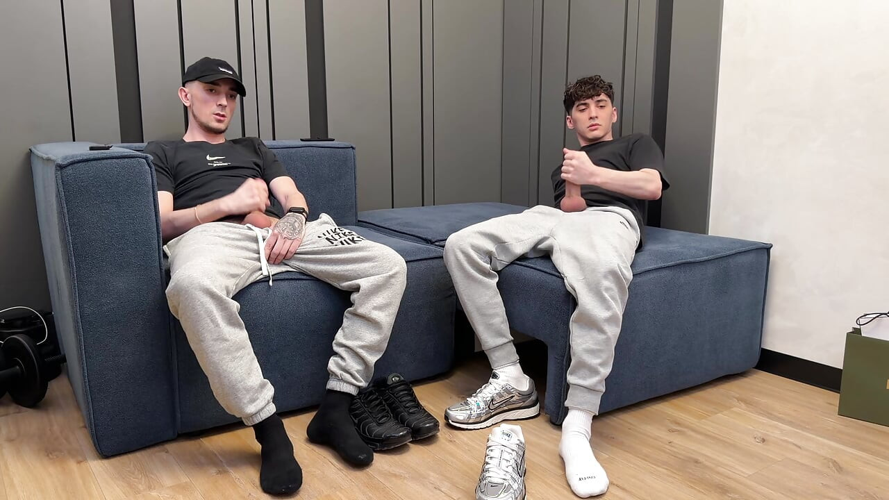 Two guys jerking off together