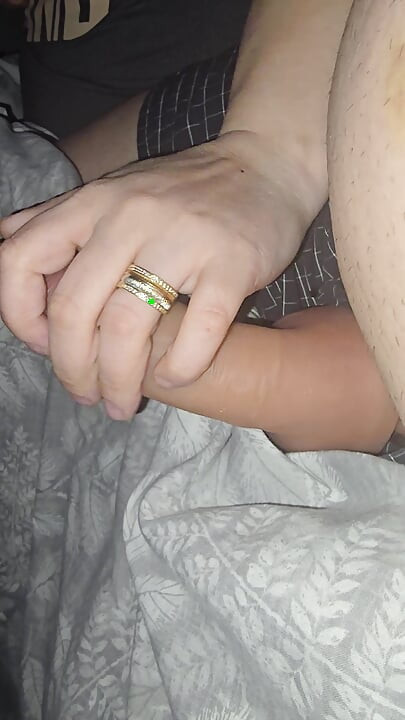 Step son cock gets hard when see step mom hand touching his dick