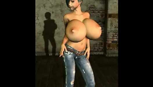3D CG Babe with Massive Boobs in jeans