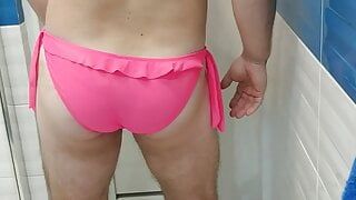 Sissy in sexy pink swimsuit monokini