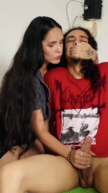 Stunning moment from ""WHAT DO YOU DO WITH MY CELL PHONE?" Stepmom caught her stepson masturbating and helps him fast. PORN"