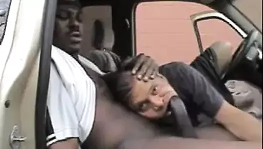Spermy sucking black dick in the car (short clip)