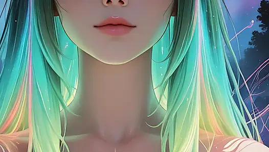 Неоновый портрет красотки со светящимися глазами, сказочной фантазии Ai Art, слайд-шоу