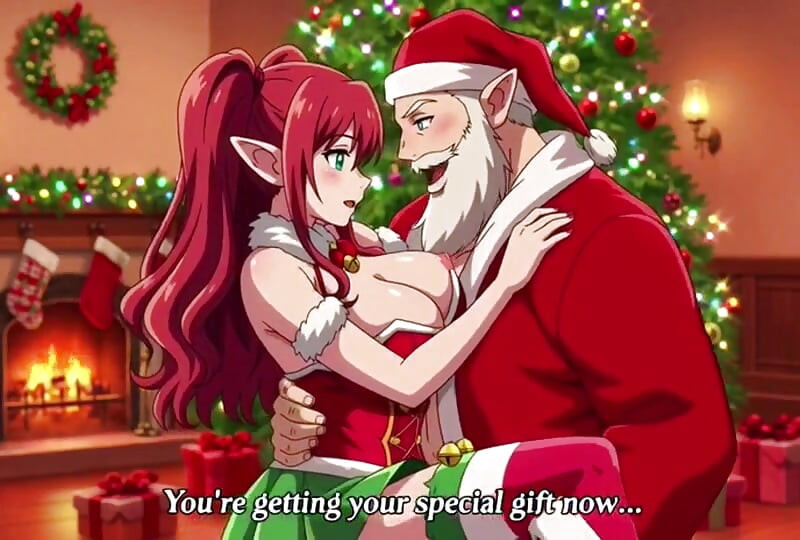 Noel Baba Noel'de büyük memeli orta yaşlı seksi kadına özel hediye veriyor
