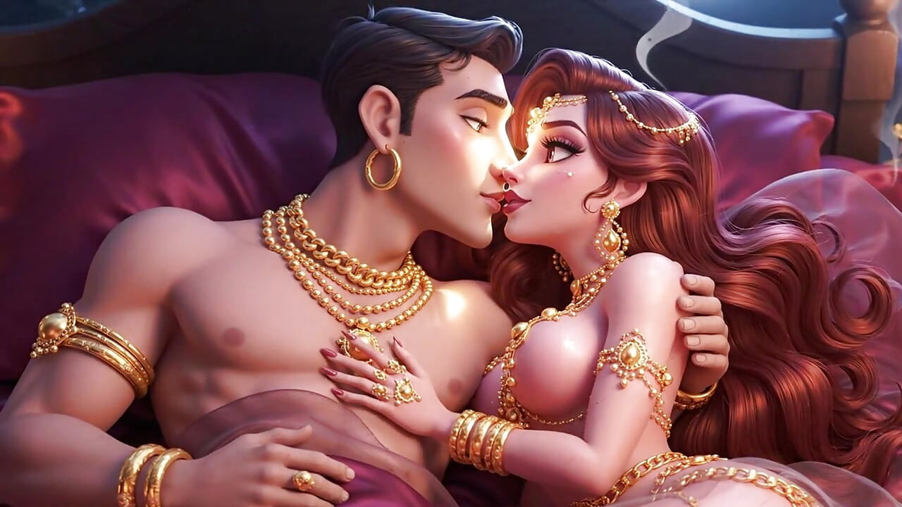 مجموعه شور و اشتیاق شب داغ زوج کارتون سلطنتی - جواهرات طلا انیمیشنی عاشقانه حسی