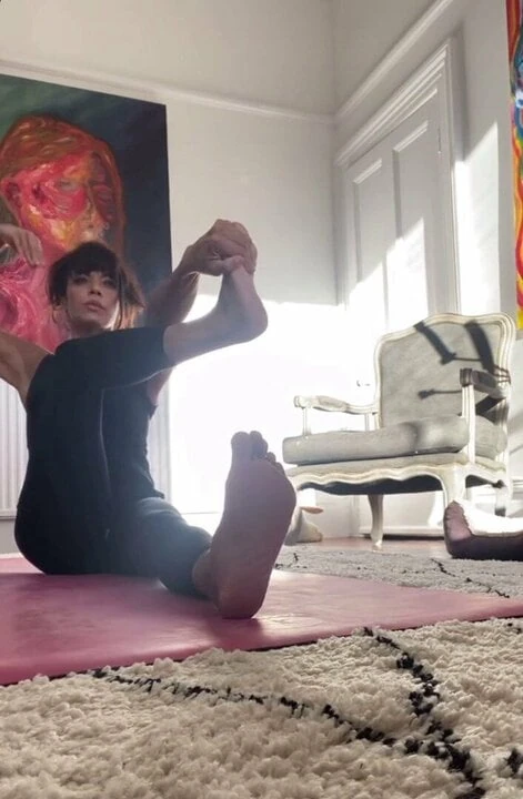 Sexy British lady soles during yoga
