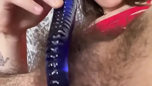 Fucking My Hairy Pussy with Glass Dildo