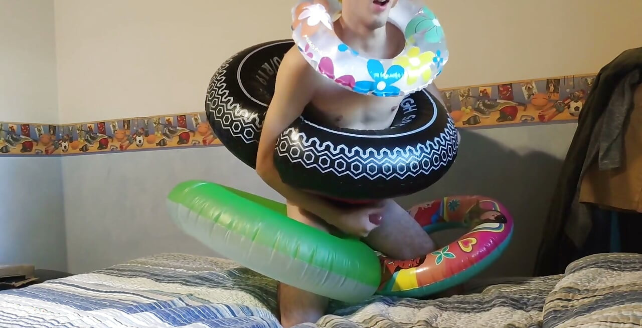 Blowing up, Playing and Jerking off with My Inflatable Swimring Collection