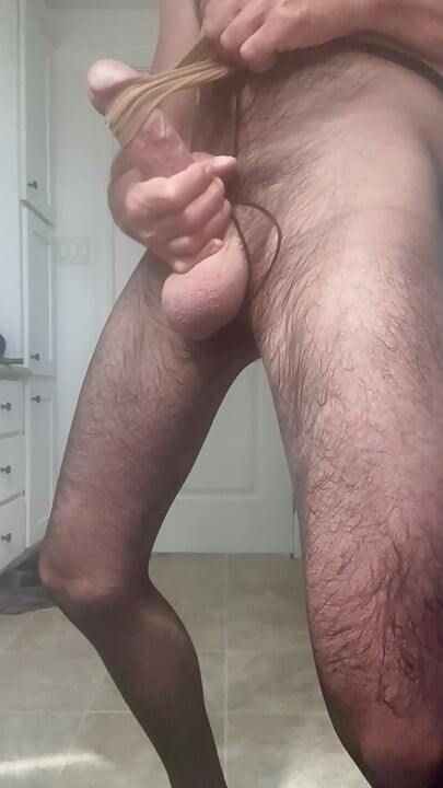 Pantyhose and a nylon sock make me cum