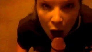 POV Amateur Suckoff with Swallow in the Stairwell