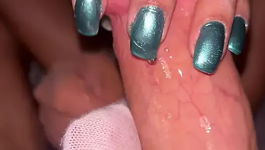 Green nails teasing and edging handjob
