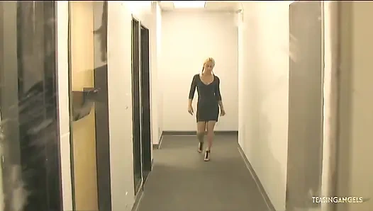 Instead of getting angry at the employees for banging the blonde boss initiates a threesome