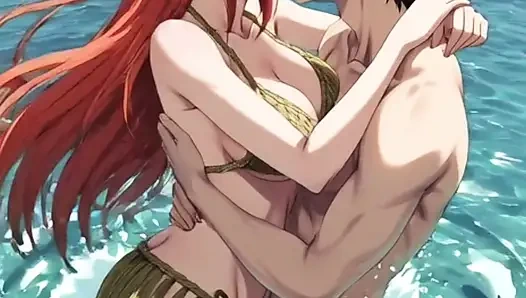 Rothaariges Anime hentai Mädchen fickt im Wasser