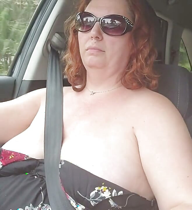 Curvy Hot MILF Driving Through Town and Construction Topless and Playing with Big Natural Tits and Nipples