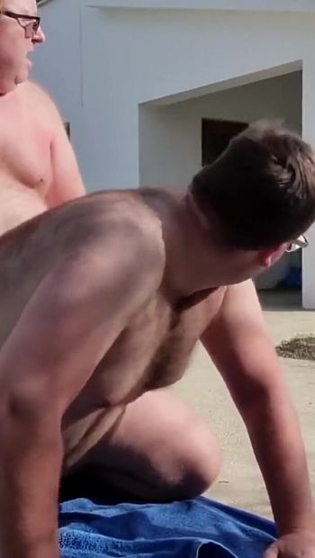 Daddy Fucks Boy on Driveway Outdoors