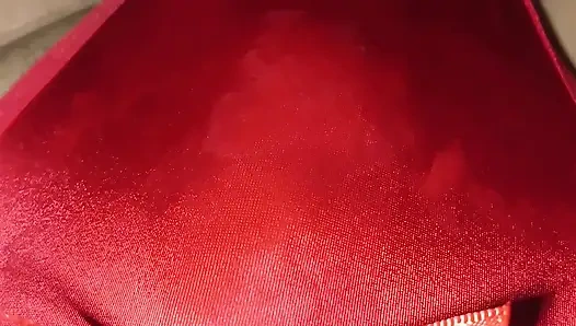Wife's Sexy Red Thong Full of Cum!