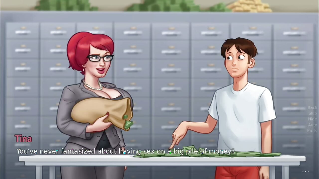 Big boobs Tina fucks monster cock Anon on a big pile of money - gameplay part 1