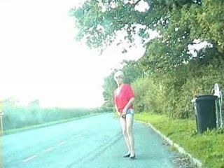 Zoe exhibitionist transvestite bitch in bumless hot pants on the streets