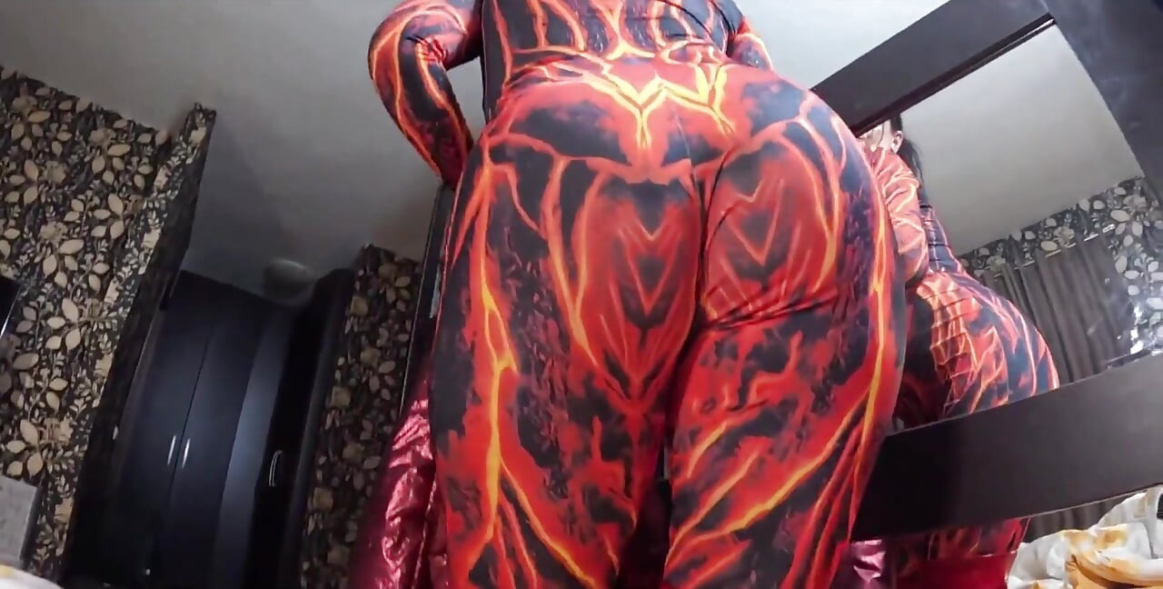 Red Nylon Jumpsuit Fetish Cameltoe Tease, Deep Blowjob and Cum on My Downjacket