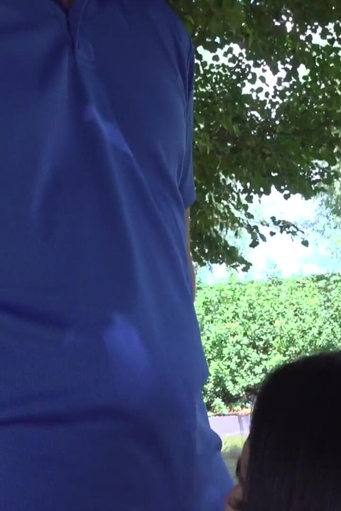 T-girl Bella Gold is showing off all her assets in open air