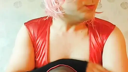 Red Dressed Sexy Cute Young Femboy With Pretty Boobs