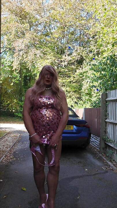 Sexy Crossdresser kellycd2022 in my pink sequin little dress and shiny pink panties
