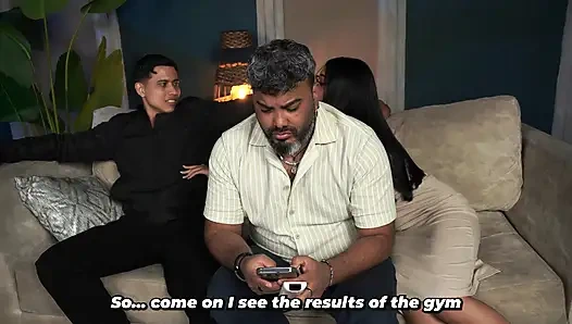 Brunette stepsister loves her muscular stepbrother's cock, so she knows how to get him hard