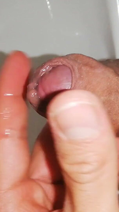 INTENSE CUMSHOT and desperate PISSING in public bathroom, I almost got caught, close-up | Clip 1