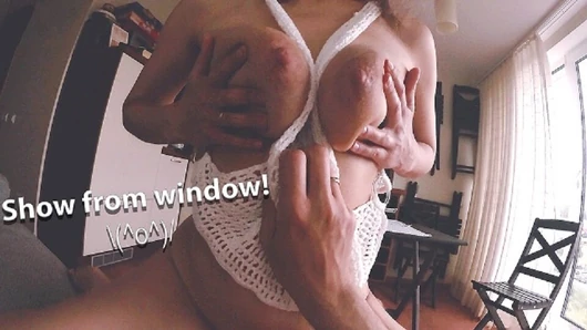 MarVal - Stepmom and stepson exhibitionist show themselves through a large window to passersby how hot they fuck.