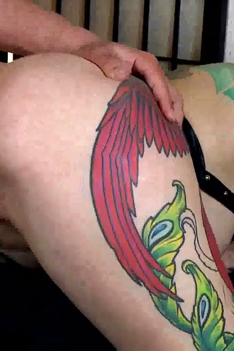 Tattooed mistress rides her slave's cock