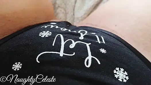 Masturbation in sexy 'let it snow' thong and orgasm