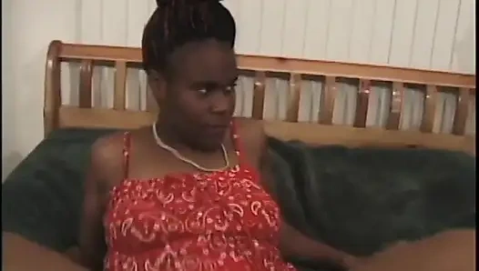 Black babe enjoys her tight cunt banged hard in the bedroom