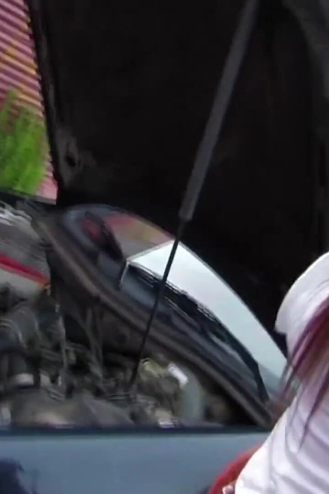 Great hottie fucked in the ass bent over a car