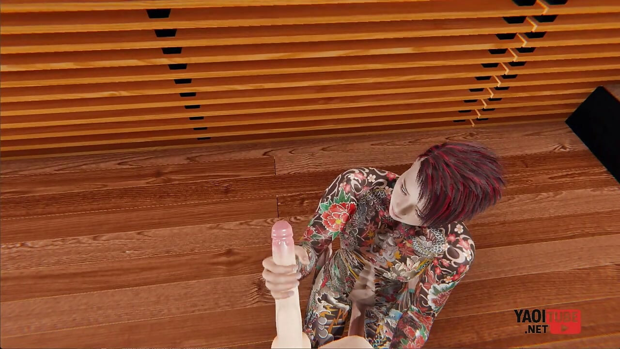 Yaoi - Guy with a Fully Tattooed Body Gives a Twink a Handjob and Then Rubs Himself Against His Pecs