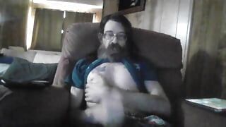 skinny twink jerking off in reclier and showing his tight little asshole while talking