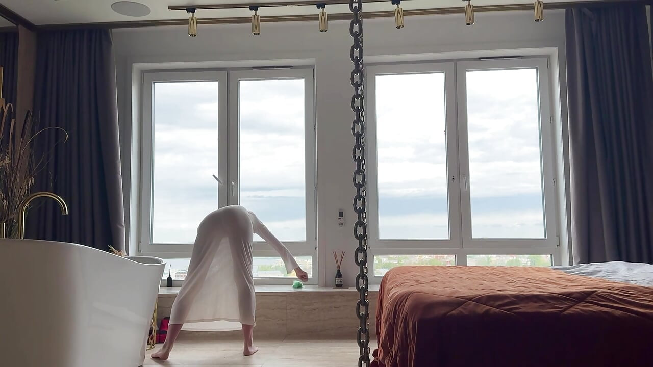 sexy cleaning lady - clean home - perfect transparent dress