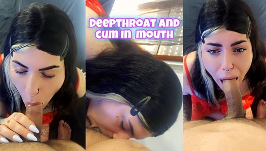 Blowjob Queen Does Deepthroat and Receives Milk in Her Mouth