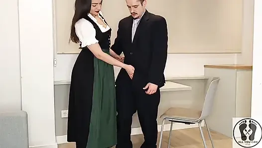 Wearing a Traditional Austrian Dirndl She Jerked Him off