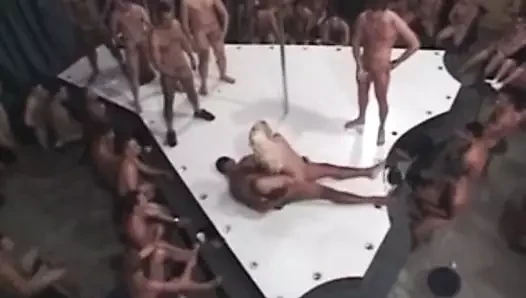 Gangbang Archive Strip club stage orgy with 10 guys