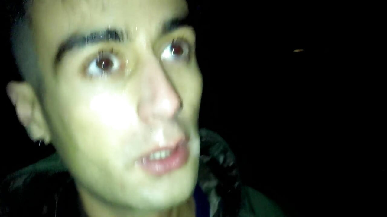 Night Outdoor Walking with Face Covered by Cum and Cum Tasting (full Vid)