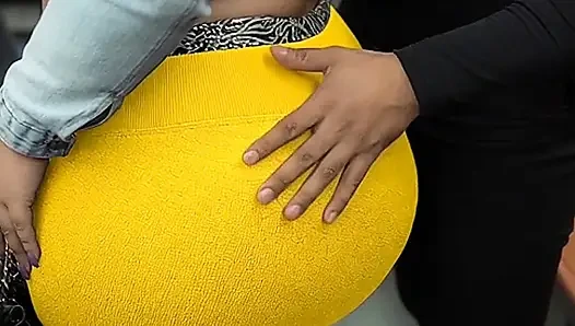 "Masked BBW Teases Huge Ass in Shiny Yellow Leggings on Public Bus"