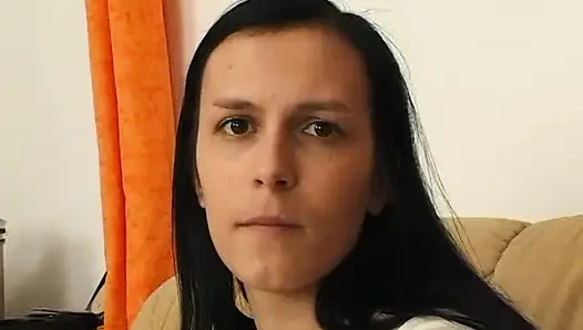 Brunette beauty masturbating before giving a blowjob in pov action