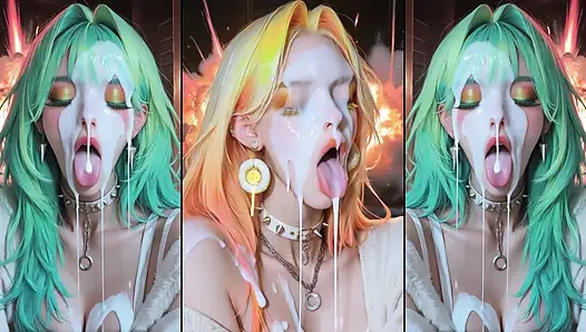 Chapter 2: Anime characters get their faces thoroughly covered in cum.